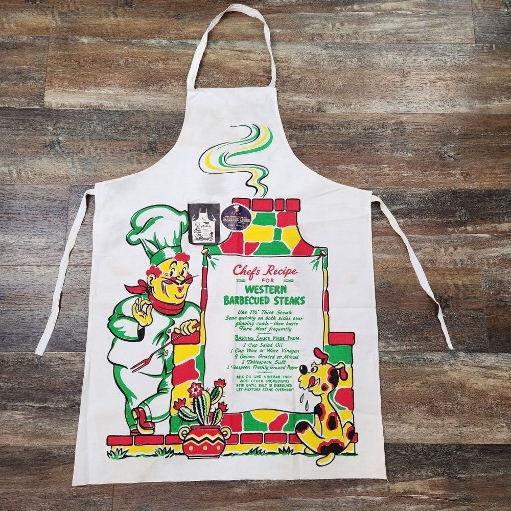 Vintage 50s Cooking Barth and Dryfuss Apron Barbecue Recipe Cotton USA Made